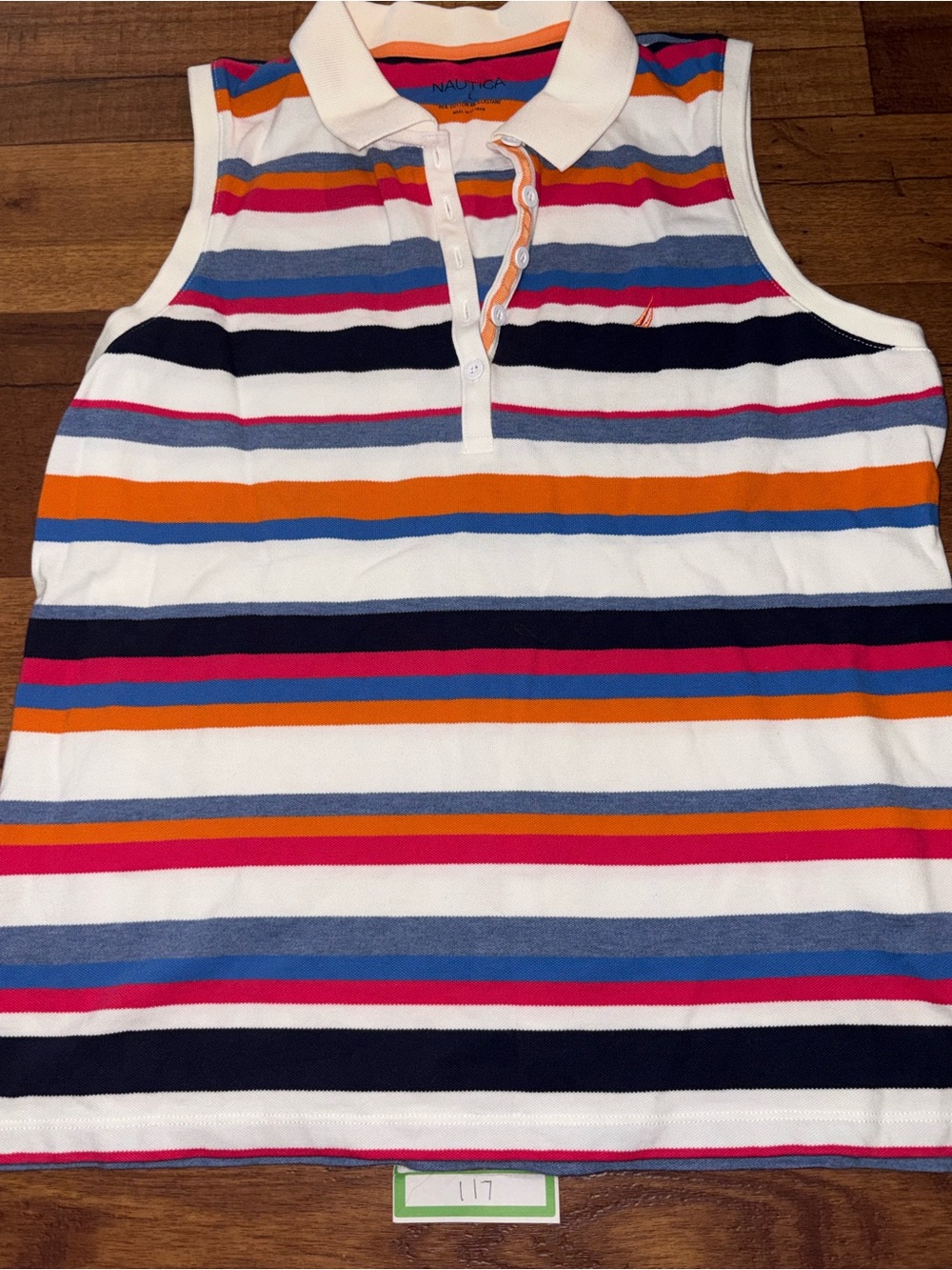 Nautica Women's Striped Sleeveless Polo Shirt (Size Large)